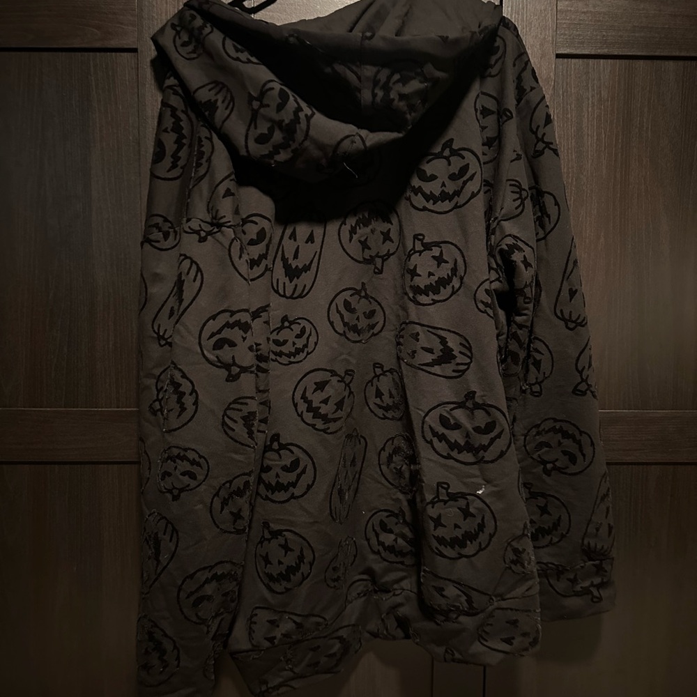 Pumpkin Patterned Black Hoodie Jacket - image 1